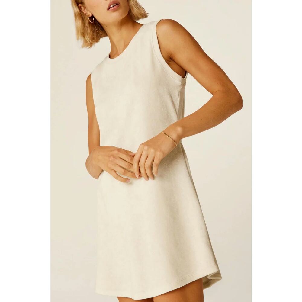 Beyond Yoga Out of Town Cream Terry Cloth Dress A Line Tenniscore Athleisure L
